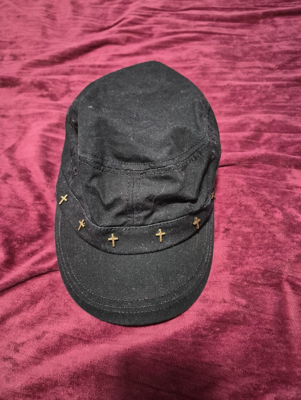 Black Cross-Accent Military Cap - Unbranded